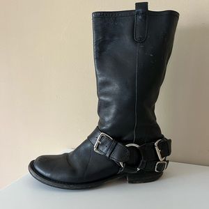 Steve Madden Brinx leather moto boots silver harness buckle black women’s 8